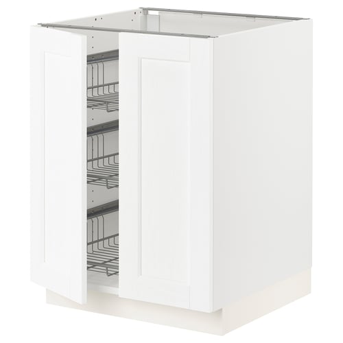A white SEKTION kitchen cabinet with metal wire shelves. The cabinet a clean design with a smooth finish and durable construction.