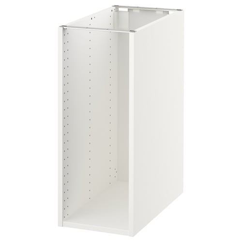 A white SEKTION kitchen cabinet with a rectangular shape and multiple pre-drilled holes for adjustable shelving.