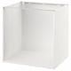 White ikea SEKTION kitchen cabinet, square shape, metal and particleboard, open front.