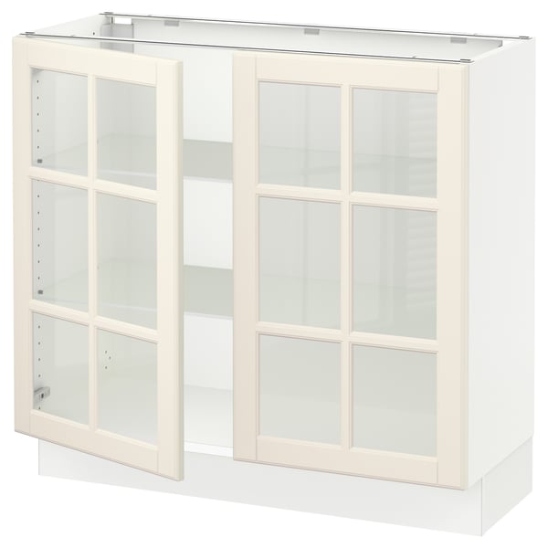 SEKTION Base cabinet with 2 glass doors, white/Bodbyn off-white, 91x37x76 cm