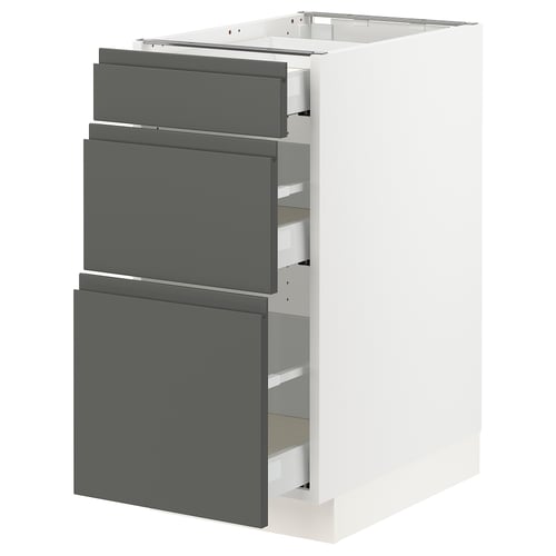 SEKTION kitchen unit in white with 3 grey drawers, modern & sleek design.