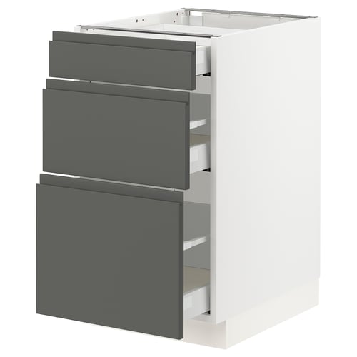 SEKTION kitchen storage unit, white with 3 grey drawers, sleek modern design.
