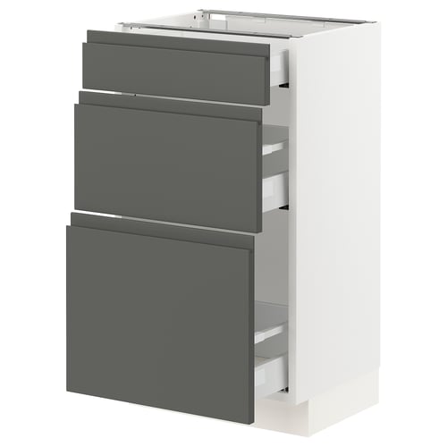 SEKTION kitchen unit, grey, three drawers, modern, white frame.