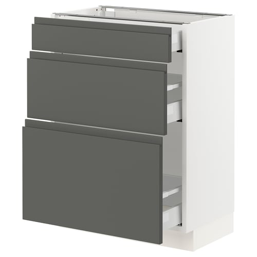 Ikea SEKTION kitchen cabinet, dark grey, white frame, three drawers.
