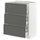 A modern kitchen cabinet named SEKTION with three dark grey voxtorp drawers featuring integrated handles.