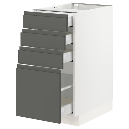 The ikea SEKTION kitchen cabinet in white with five gray drawers. The drawers are modern, with a smooth finish and sleek, integrated handles.
