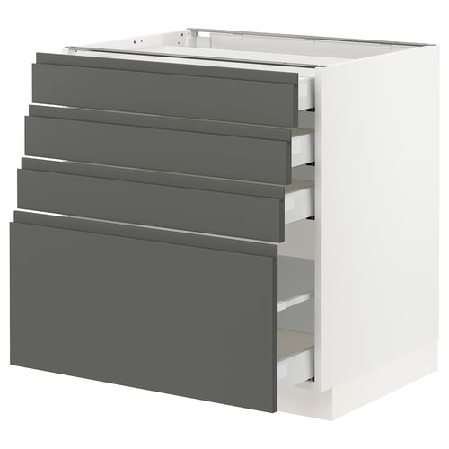 A SEKTION kitchen unit in white with dark grey drawers, featuring a modern design.