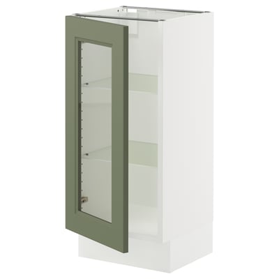 SEKTION Base cabinet with glass door, white/Axstad grey-green, 38x37x76 cm