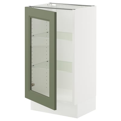 SEKTION Base cabinet with glass door, white/Axstad grey-green, 46x37x76 cm