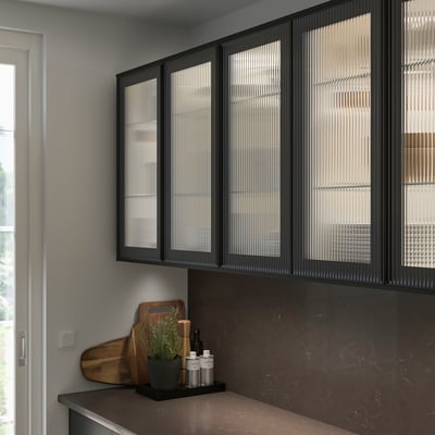 SEKTION Base cabinet with glass door, white/Hejsta anthracite reeded glass, 38x37x76 cm