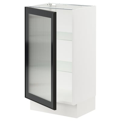 SEKTION Base cabinet with glass door, white/Hejsta anthracite reeded glass, 46x37x76 cm