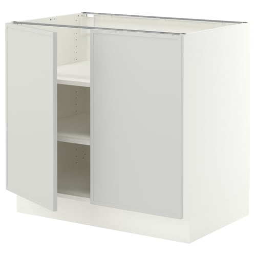 SEKTION Base cabinet with shelves/2 doors, white/Aspudden light grey, 91x61x76 cm