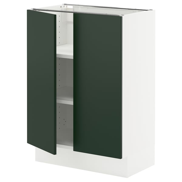 SEKTION Base cabinet with shelves/2 doors, white/Havstorp deep green, 61x37x76 cm