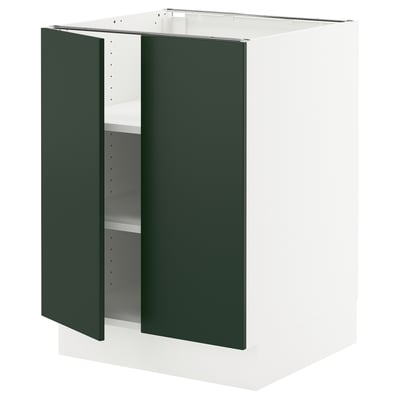 SEKTION Base cabinet with shelves/2 doors, white/Havstorp deep green, 61x61x76 cm