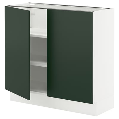 SEKTION Base cabinet with shelves/2 doors, white/Havstorp deep green, 91x37x76 cm