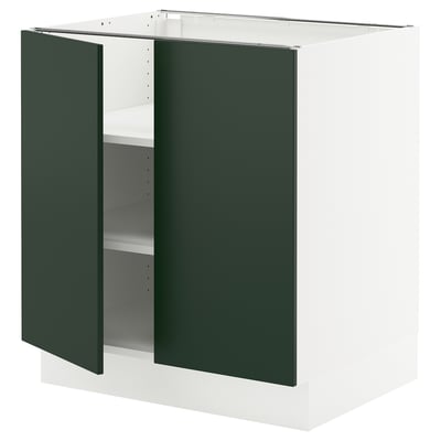 SEKTION Base cabinet with shelves/2 doors, white/Havstorp deep green, 76x61x76 cm