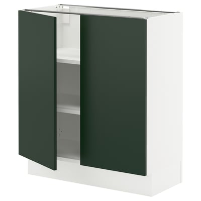 SEKTION Base cabinet with shelves/2 doors, white/Havstorp deep green, 76x37x76 cm