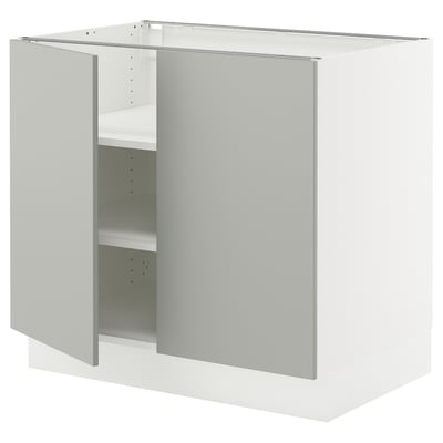 SEKTION Base cabinet with shelves/2 doors, white/Havstorp light grey, 91x61x76 cm