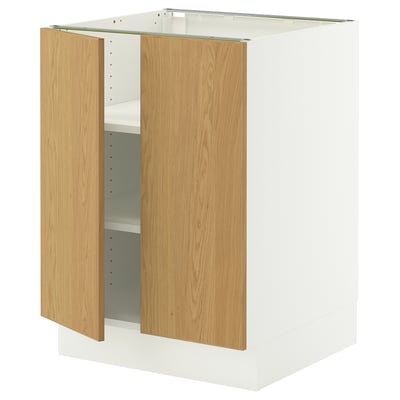 SEKTION Base cabinet with shelves/2 doors, white/Sinarp oak veneer, 61x61x76 cm