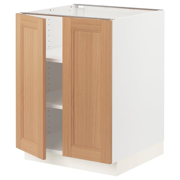SEKTION Base cabinet with shelves/2 doors, white/Vedhamn oak, 61x61x76 cm
