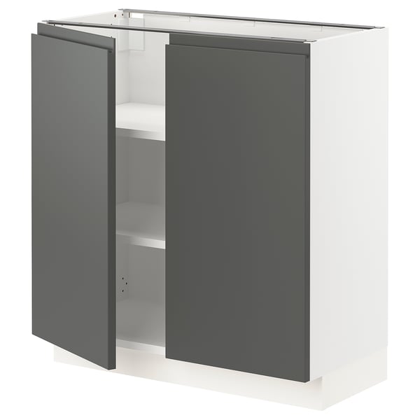 SEKTION Base cabinet with shelves/2 doors, white/Voxtorp dark grey, 76x37x76 cm