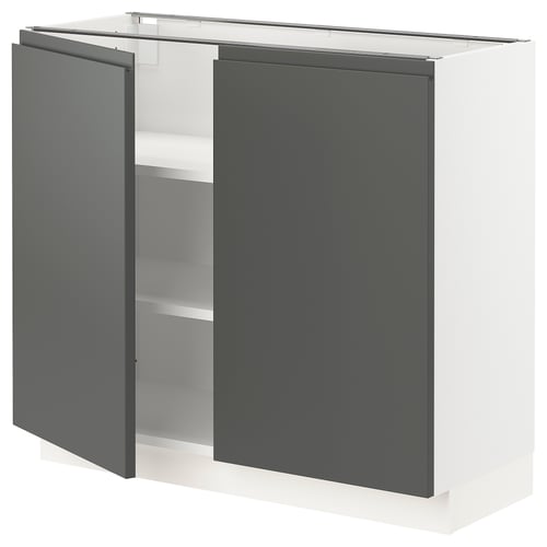 SEKTION kitchen cabinet, grey, modern, square, dark grey doors, white base, two adjustable shelves.