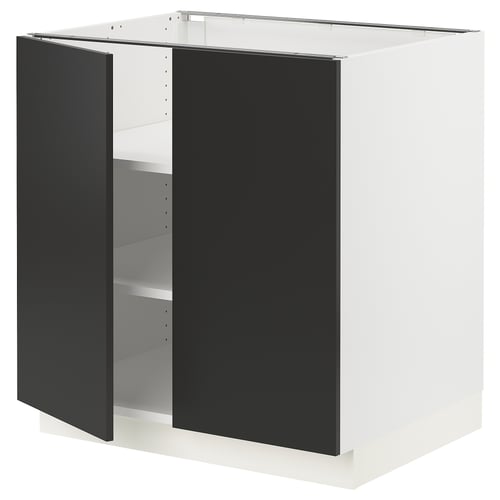 SEKTION kitchen cabinet in black and white with adjustable shelves.