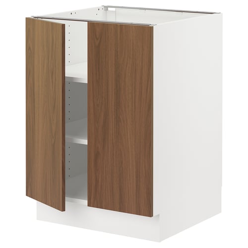 SEKTION kitchen cabinet, white and brown, two doors open.