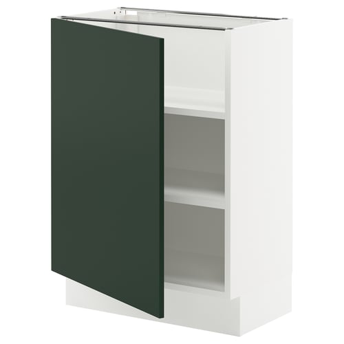 A SEKTION kitchen cabinet with a dark green door and white frame. It has an adjustable shelf inside and modern, clean lines.