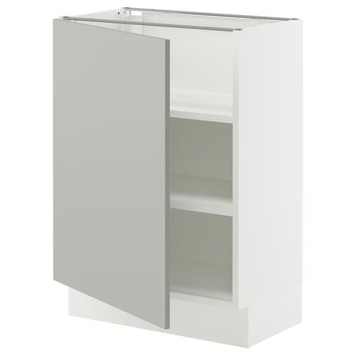 SEKTION kitchen cabinet in light grey, modern design, with adjustable shelves and soft-close hinge.