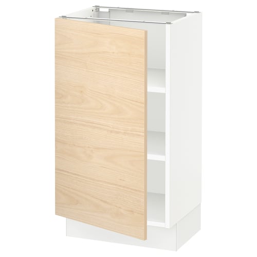 White ikea SEKTION kitchen cabinet with light ash wood door.