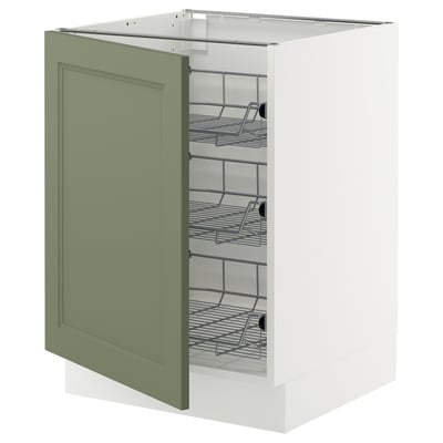 SEKTION Base cabinet with wire baskets, white/Axstad grey-green, 61x61x76 cm