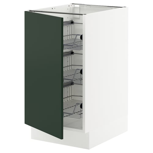SEKTION kitchen cabinet, green, white, rectangular, pull-out baskets.