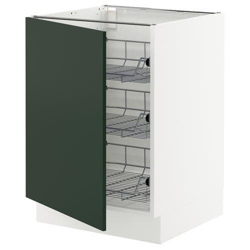 SEKTION kitchen cabinet with green door, wire racks, smooth hinges, white frame and metallic accents.