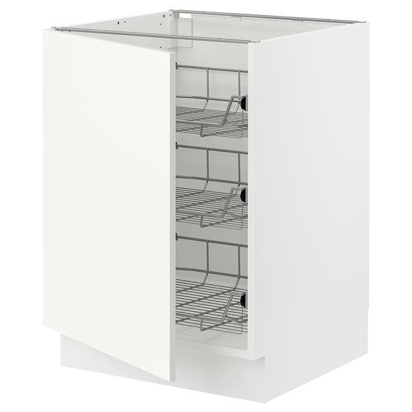 SEKTION Base cabinet with wire baskets, white/Vallstena white, 61x61x76 cm