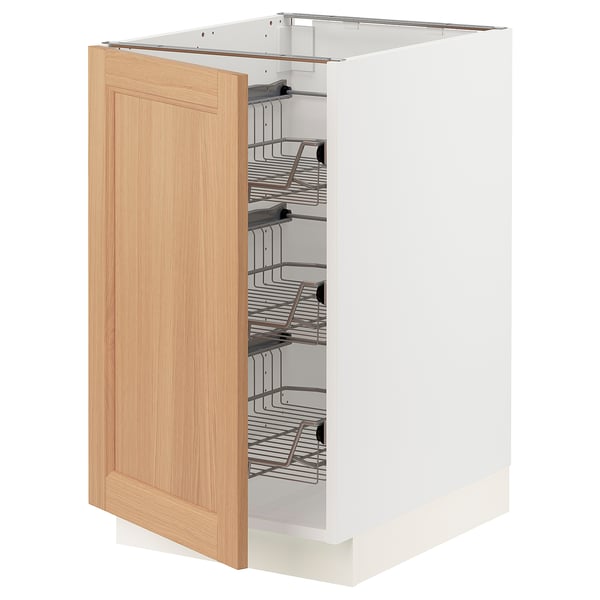 SEKTION Base cabinet with wire baskets, white/Vedhamn oak, 46x61x76 cm