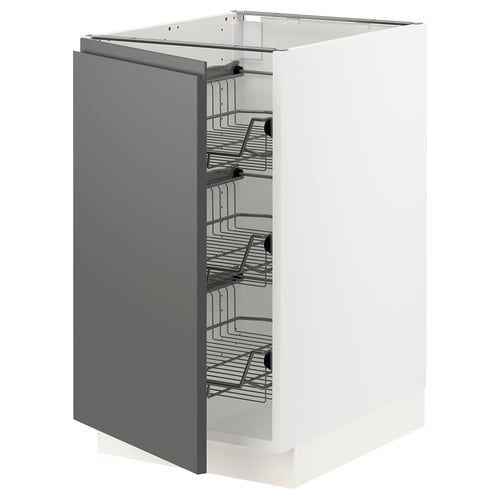 SEKTION kitchen unit in dark grey with pull-out wire baskets.