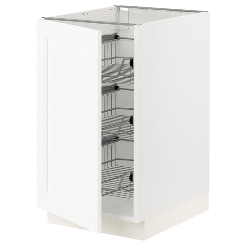 White SEKTION kitchen cabinet with pull-out wire baskets.