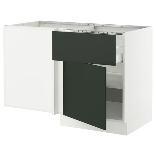 White & dark green ikea SEKTION kitchen module with drawers and pull-out shelves