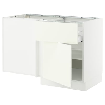 White SEKTION kitchen unit with corner shelf, modern design.