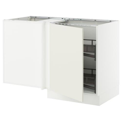 White SEKTION kitchen cabinet with open door, smooth finish.