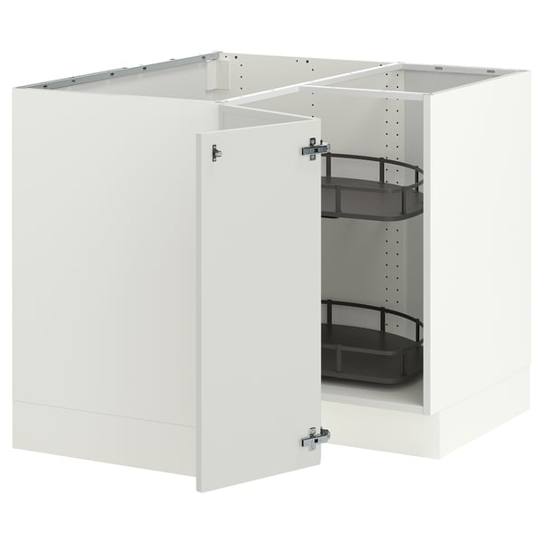 SEKTION Corner base cabinet with carousel, white/Aspudden light grey, 97x61x76 cm