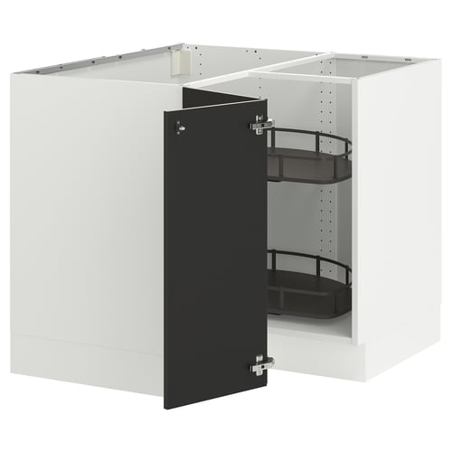 SEKTION kitchen cabinet in white with black door, pull-out shelves.