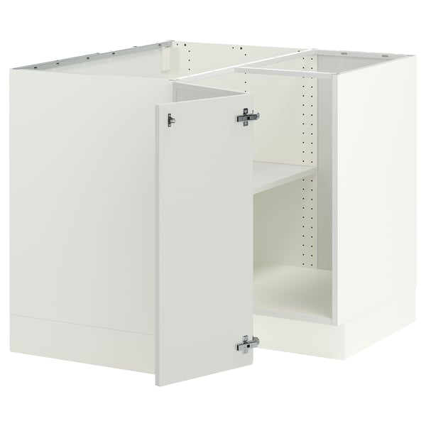 SEKTION Corner base cabinet with shelf, white/Aspudden light grey, 97x61x76 cm