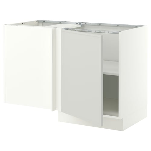 SEKTION Corner base cabinet with shelf, white/Aspudden light grey, 127x61x76 cm
