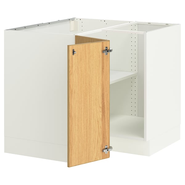 SEKTION Corner base cabinet with shelf, white/Sinarp oak veneer, 97x61x76 cm