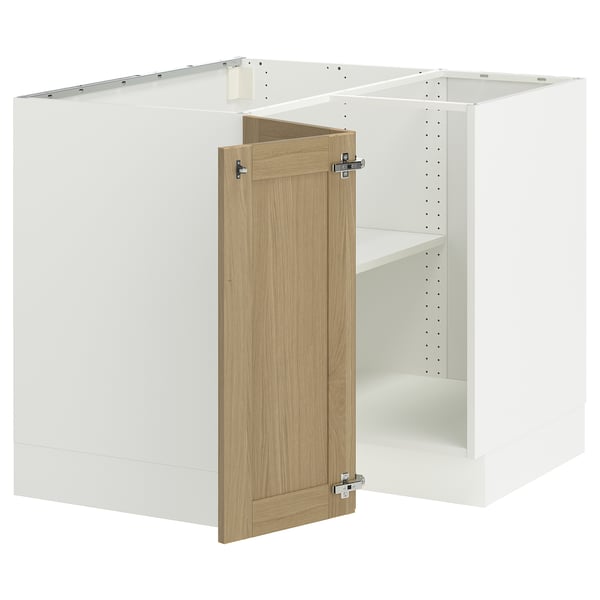 SEKTION Corner base cabinet with shelf, white/Vedhamn oak, 97x61x76 cm