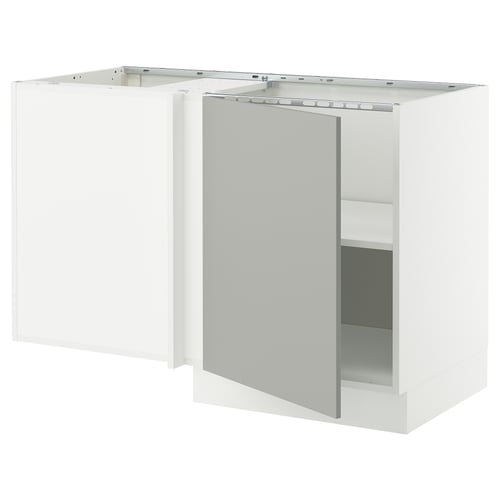SEKTION white kitchen cabinet, modern design, grey inside, fiberboard, acrylic, rectangular, corner base, silent hinge.