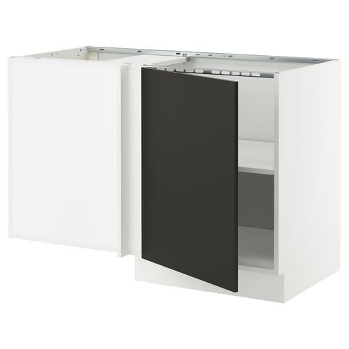 SEKTION kitchen cabinet, white-walnut, sleek modern design, open door showing shelf, sturdy & durable.