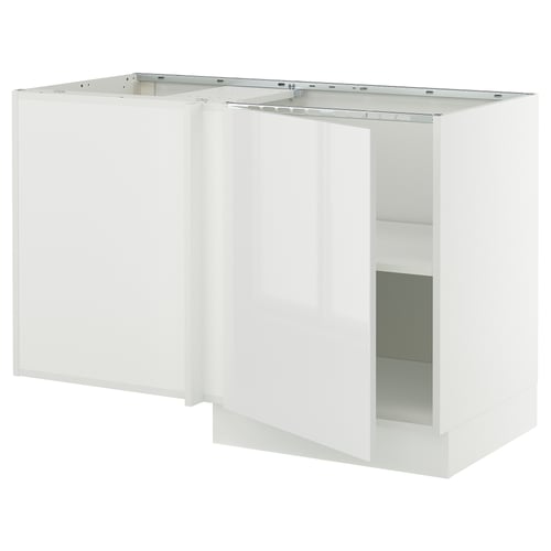 SEKTION white kitchen unit. High-gloss, modern, l-shape with one open shelf.